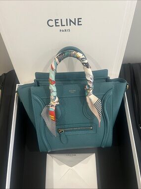 Celine Russian Blue Nano Luggage Tote with Box